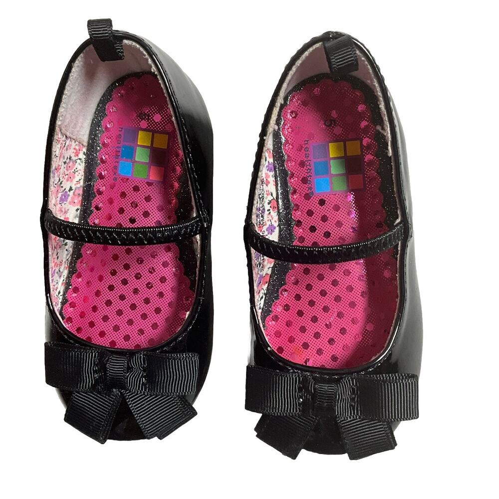 NEW Girl Infant 6-9 months HEALTHTEX Size 5| Black Patent Dress Shoes with Bow